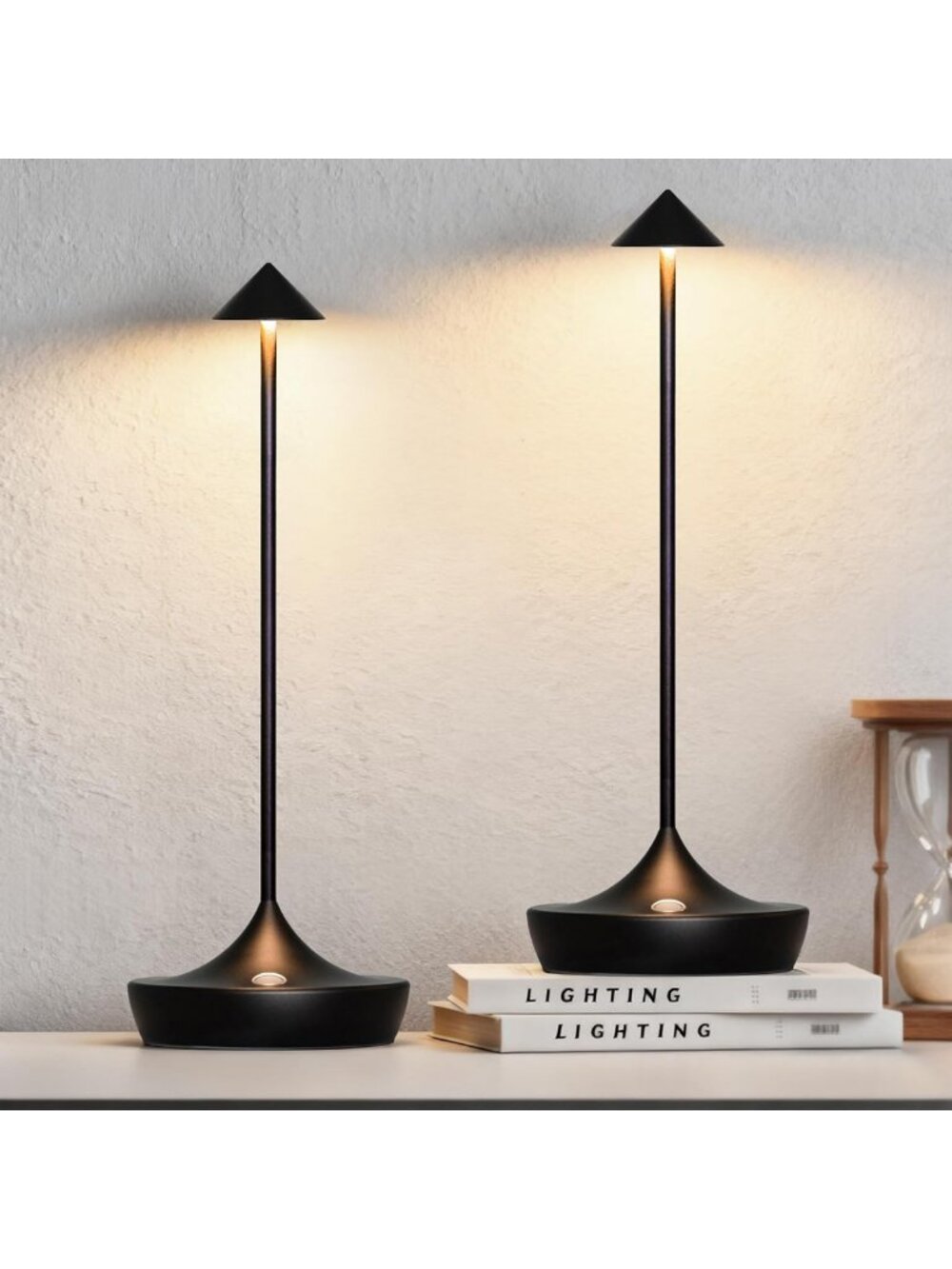 Set of 2 Cordless Rechargeable LED Table Lamps - Modern Black Design